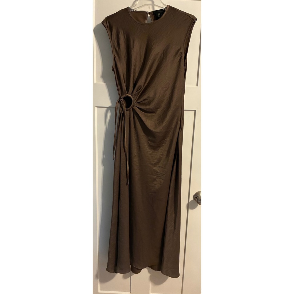 House of Harlow 1960 Brown Satin O-Ring Draped Maxi Dress Sleeveless Medium